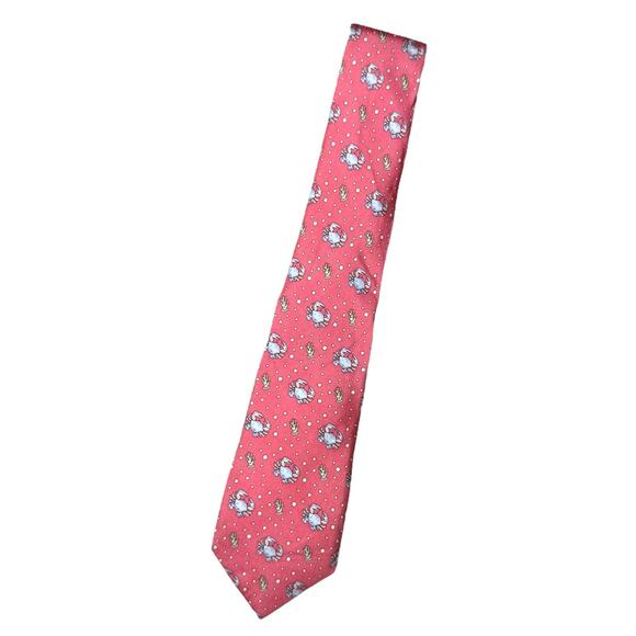 Vineyard Vines 100% Silk Mens Skinny Tie Pink Blue Crabs Beach Preppy NWOT